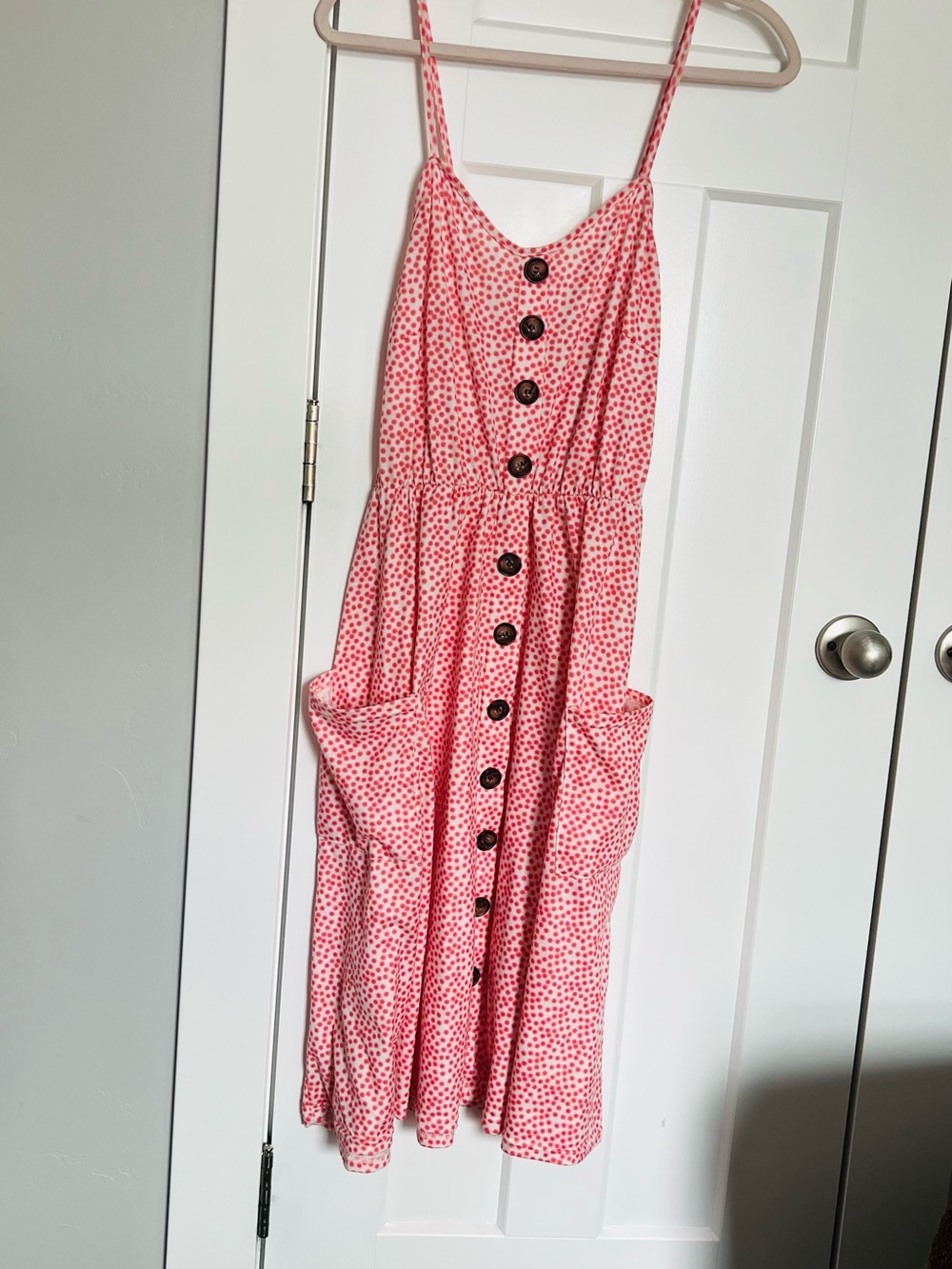 Pink Polka Dot Button-Front Sundress
